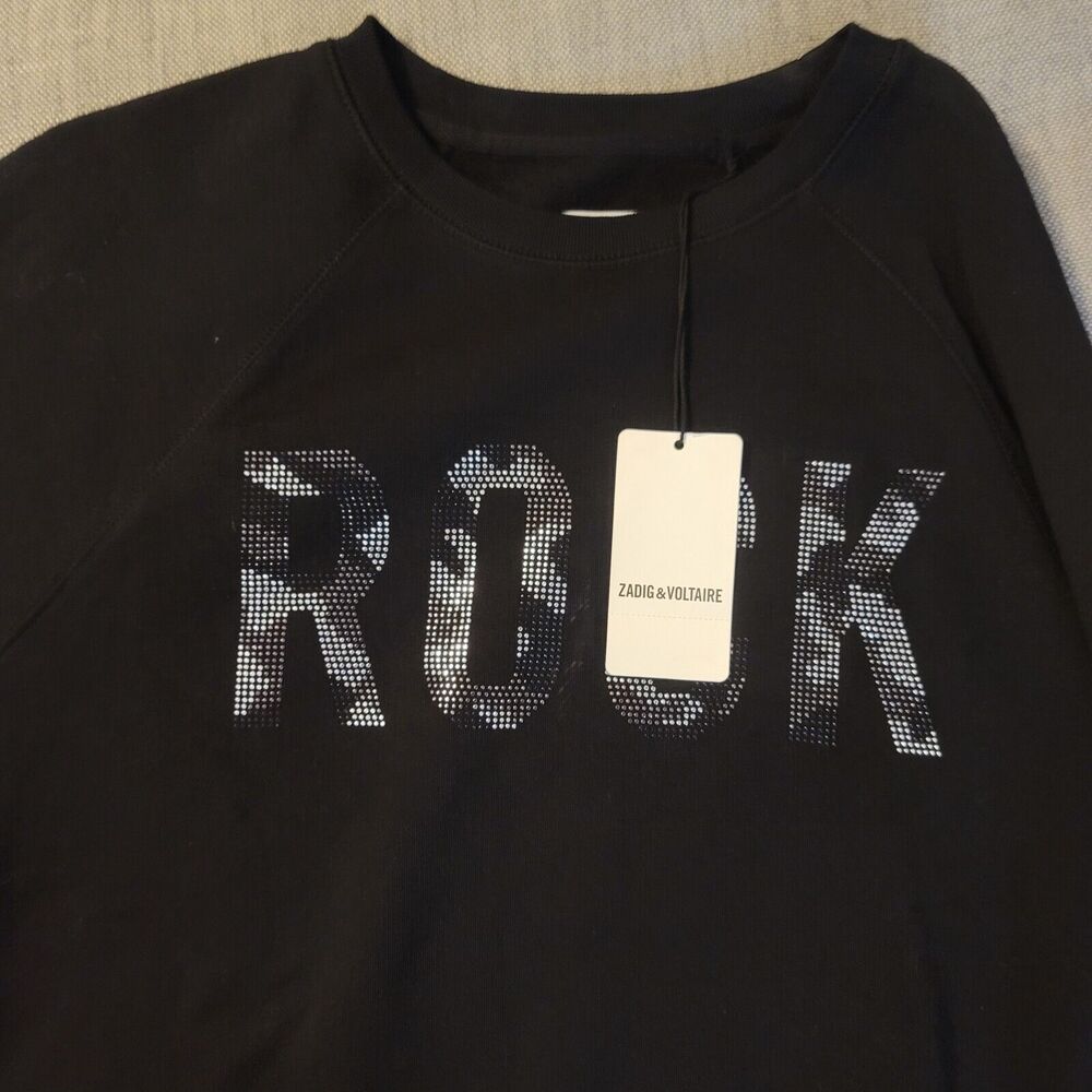 BNWT Zadig & Voltaire Black Uper Camo Rock Strass Sweater Size MEDIUM